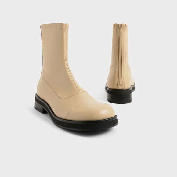 Charles & Keith Round Toe Zip-Up Ankle Boots Sand Size 6/EU36 - Picture 3 of 13